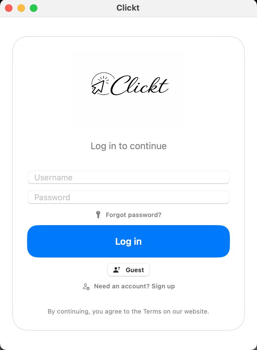 Signing in to Clickt 1